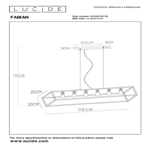 Lucide FABIAN - Hanglamp - 6xE27 - Zwart