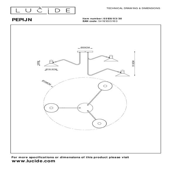 Lucide PEPIJN - Plafonnière - Ø 108 cm - 3xE14 - Zwart