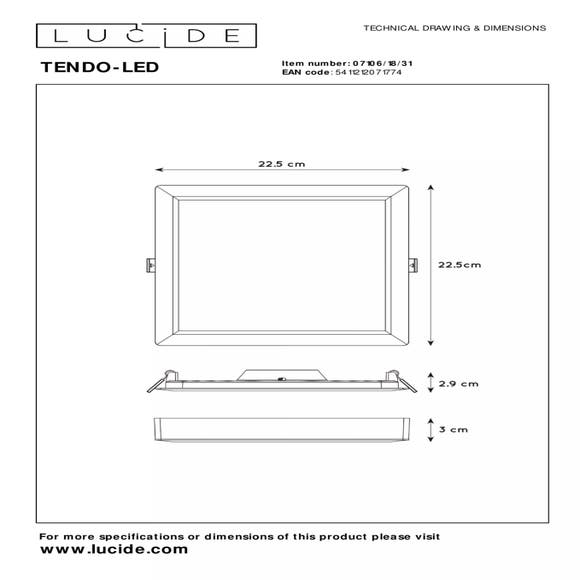 Lucide TENDO-LED - Plafonnière - LED - 1x18W - Wit