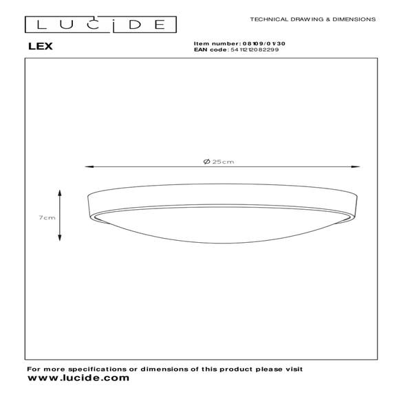 Lucide LEX - Plafonnière - Ø 25 cm - 1xE27 - Zwart