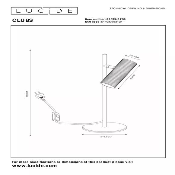 Lucide CLUBS - Tafellamp - 1xGU10 - Zwart