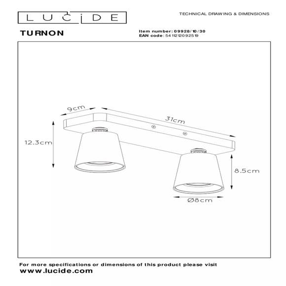 Lucide TURNON - Plafondspot - LED Dim to warm - GU10 - 2x5W - Zwart