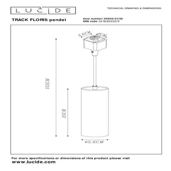 Lucide TRACK FLORIS Hanglamp - 1-fase Railsysteem / Railverlichting - 1xGU10 - Zwart (Uitbreiding)