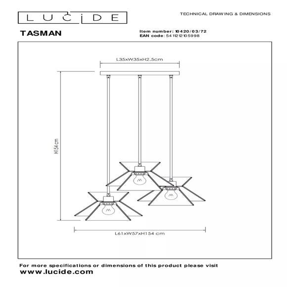 Lucide TASMAN - Hanglamp - 3xE27 - Naturel