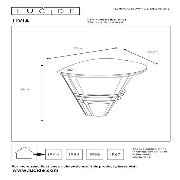 Lucide LIVIA - Wandlamp Buiten - 1xE27 - IP44 - Wit