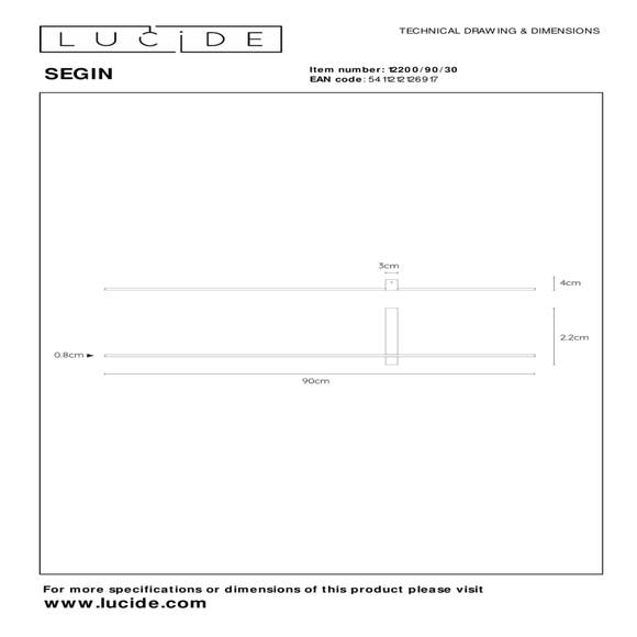 Lucide SEGIN - Wandlamp - LED - 90CM - Zwart