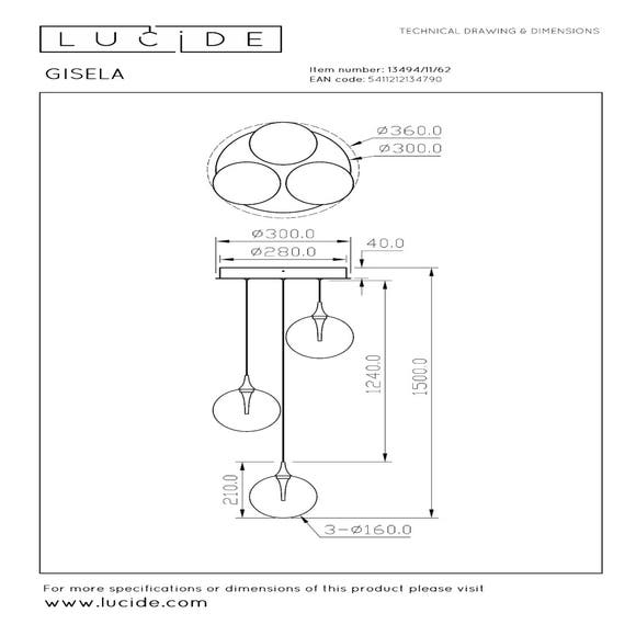 Lucide GISELA - Hanglamp - Ø 36 cm - LED Dimb. - 3x3,6W 2700K - Amber