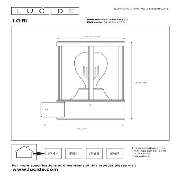Lucide LORI - Wandlamp Buiten - Ø 12 cm - 1xE27 - IP44 - Antraciet