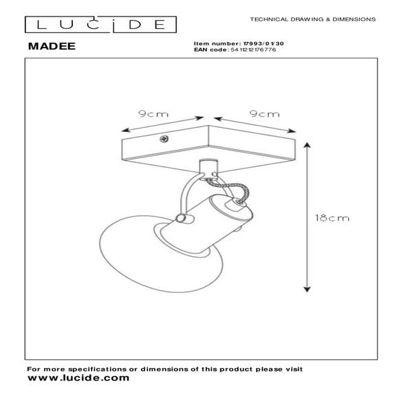 Lucide MADEE - Plafondspot - 1xE14 - Zwart