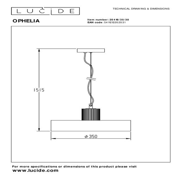Lucide OPHELIA - Hanglamp - Ø 35 cm - 1xE27 - Zwart