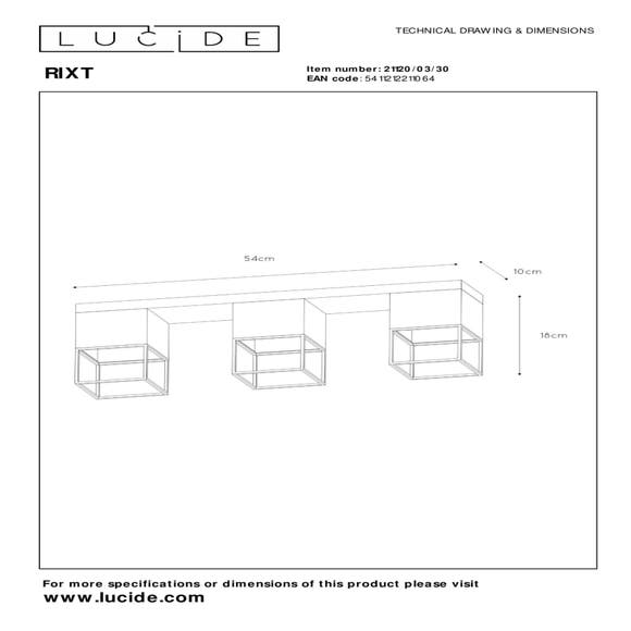 Lucide RIXT - Plafonnière - 3xE27 - Zwart
