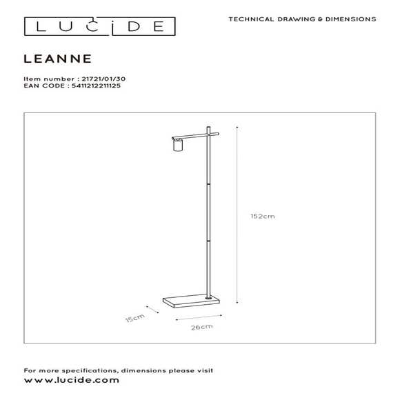 Lucide LEANNE - Vloerlamp - 1xE27 - Zwart