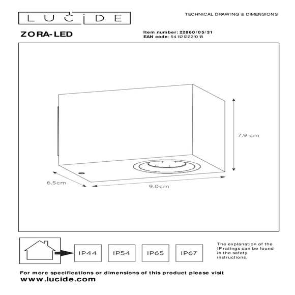 Lucide ZORA-LED - Wandspot Buiten - LED Dimb. - GU10 - 1x5W 3000K - IP44 - Wit