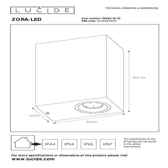 Lucide ZORA-LED - Wandspot Buiten - LED Dimb. - GU10 - 2x5W 3000K - IP44 - Zwart