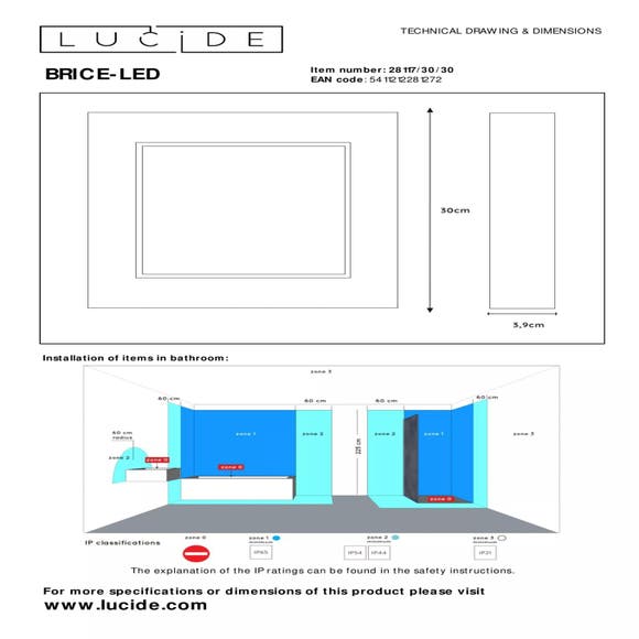 Lucide BRICE-LED - Plafonnière - LED Dimb. - 1x30W - IP44 - Zwart