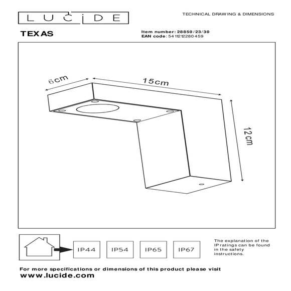 Lucide TEXAS - Wandspot Buiten - LED - 1x6W 3000K - IP54 - Antraciet