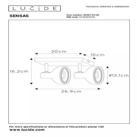 Lucide SENSAS - Plafondspot - 2xES111 - Zwart