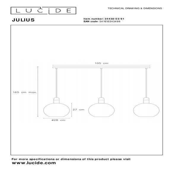 Lucide JULIUS - Hanglamp - 3xE27 - Opaal