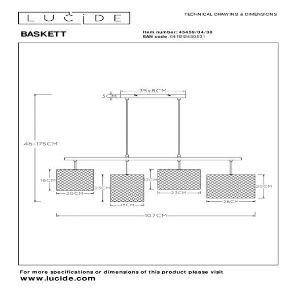 Lucide BASKETT - Hanglamp - 4xE27 - Zwart