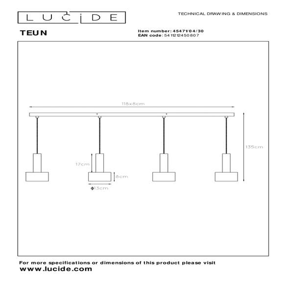 Lucide TEUN - Hanglamp - 4xE27 - Zwart