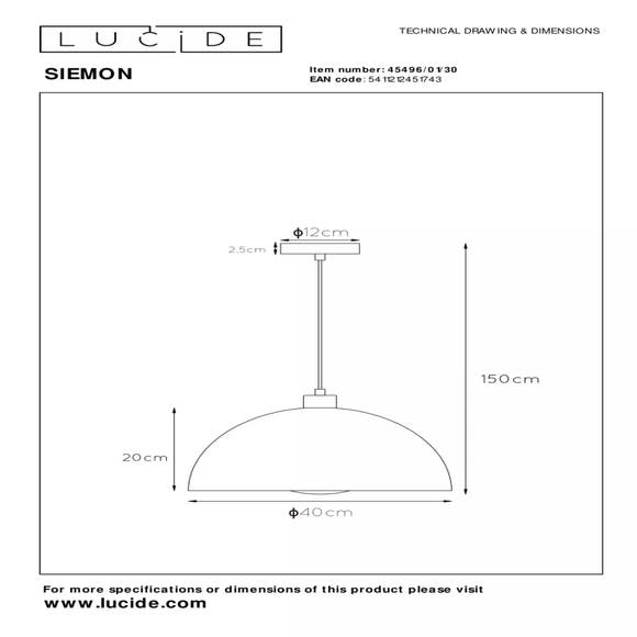 Lucide SIEMON - Hanglamp - Ø 40 cm - 1xE27 - Zwart