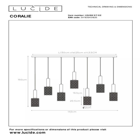 Lucide CORALIE - Hanglamp - 7xE27 - Mat Goud / Messing