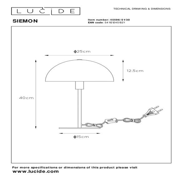 Lucide SIEMON - Tafellamp - Ø 25 cm - 1xE14 - Zwart