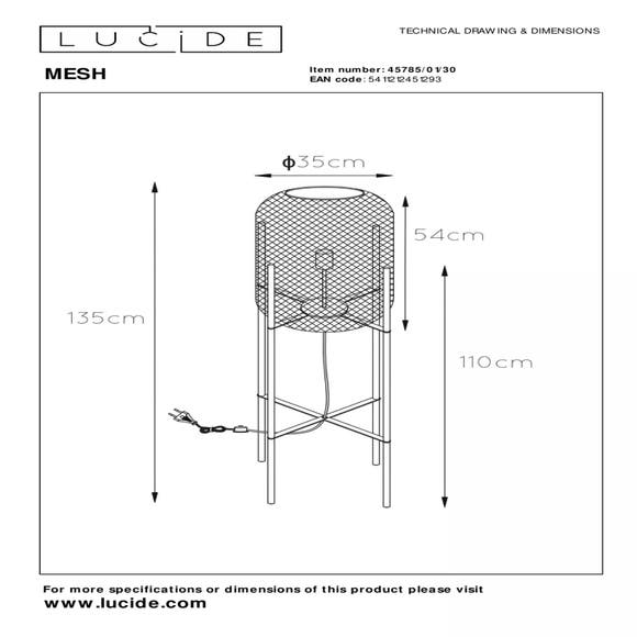 Lucide MESH - Vloerlamp - Ø 35 cm - 1xE27 - Zwart