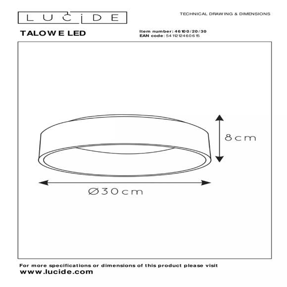 Lucide TALOWE LED - Plafonnière - Ø 30 cm - LED Dimb. - 1x20W - Zwart