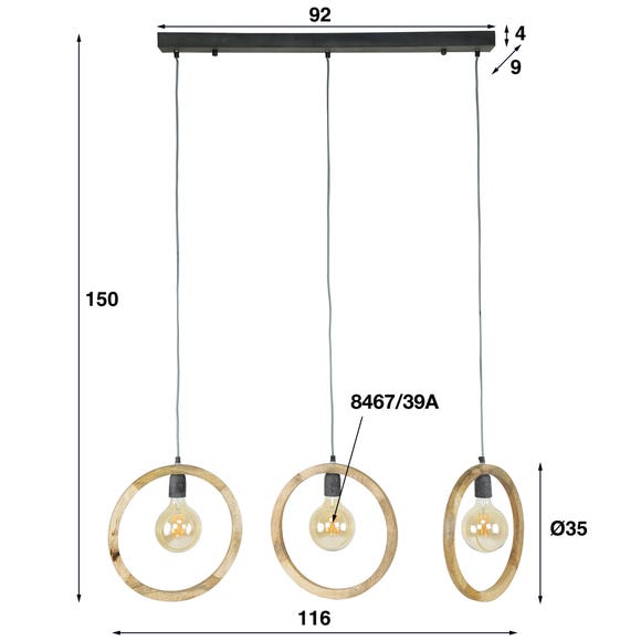 Reefs Interior Hanglamp Round Wood 3L