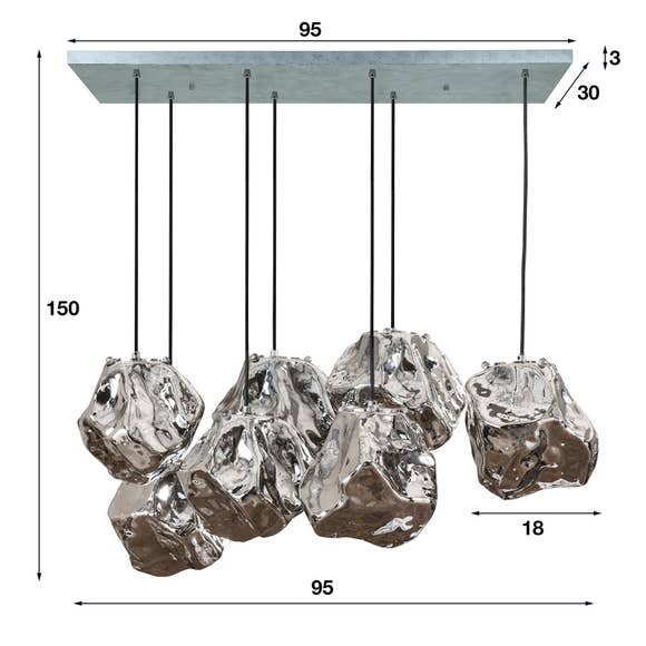 Reefs Interior Hanglamp Rock Chromed 4+3