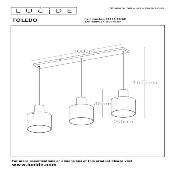Lucide TOLEDO - Hanglamp - Ø 20 cm - 3xE27 - Amber