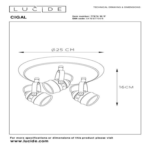 Lucide CIGAL - Plafondspot - Ø 9 cm - LED - GU10 - 3x5W - Koper