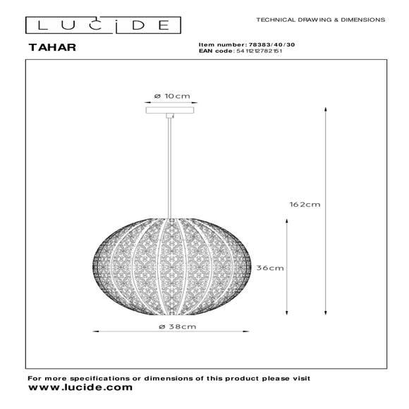 Lucide TAHAR - Hanglamp - 1xE27 - Zwart