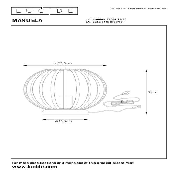 Lucide MANUELA - Tafellamp - Ø 25 cm - 1xE27 - Zwart