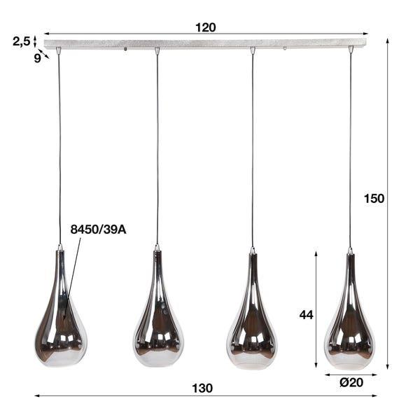 Reefs Interior Hanglamp Silver Drop Glass
